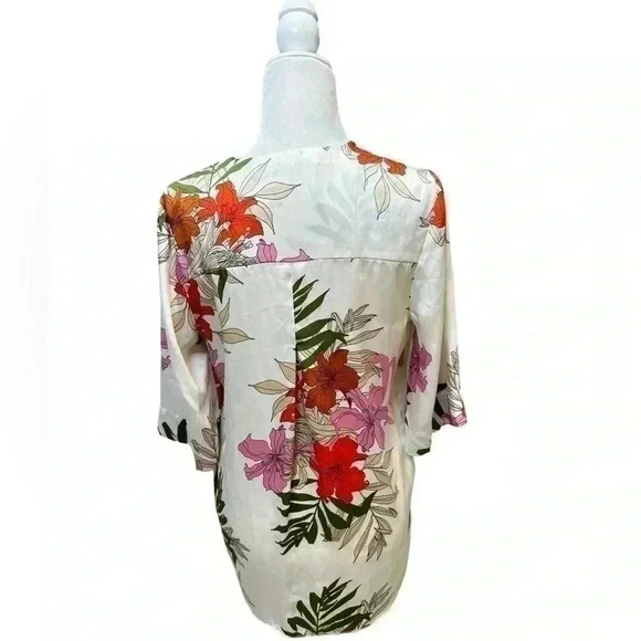 Zara Basic floral botanical garden print ivory white V neck 2/3 sleeves … - Picture 2 of 3